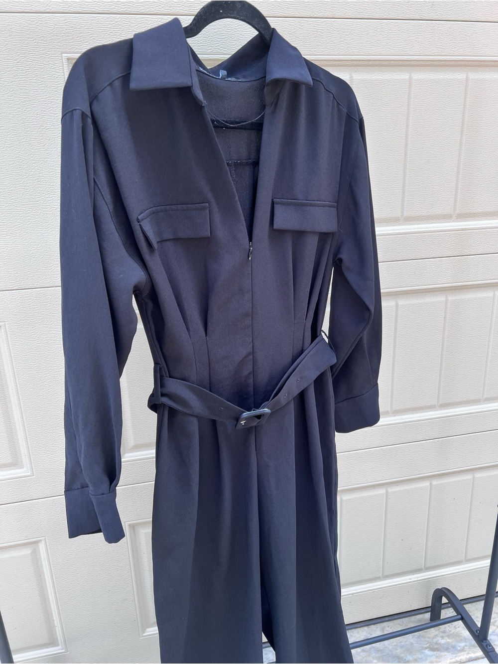 Classic Zara Black Long-Sleeve Belted Jumpsuit - Picture 4 of 9